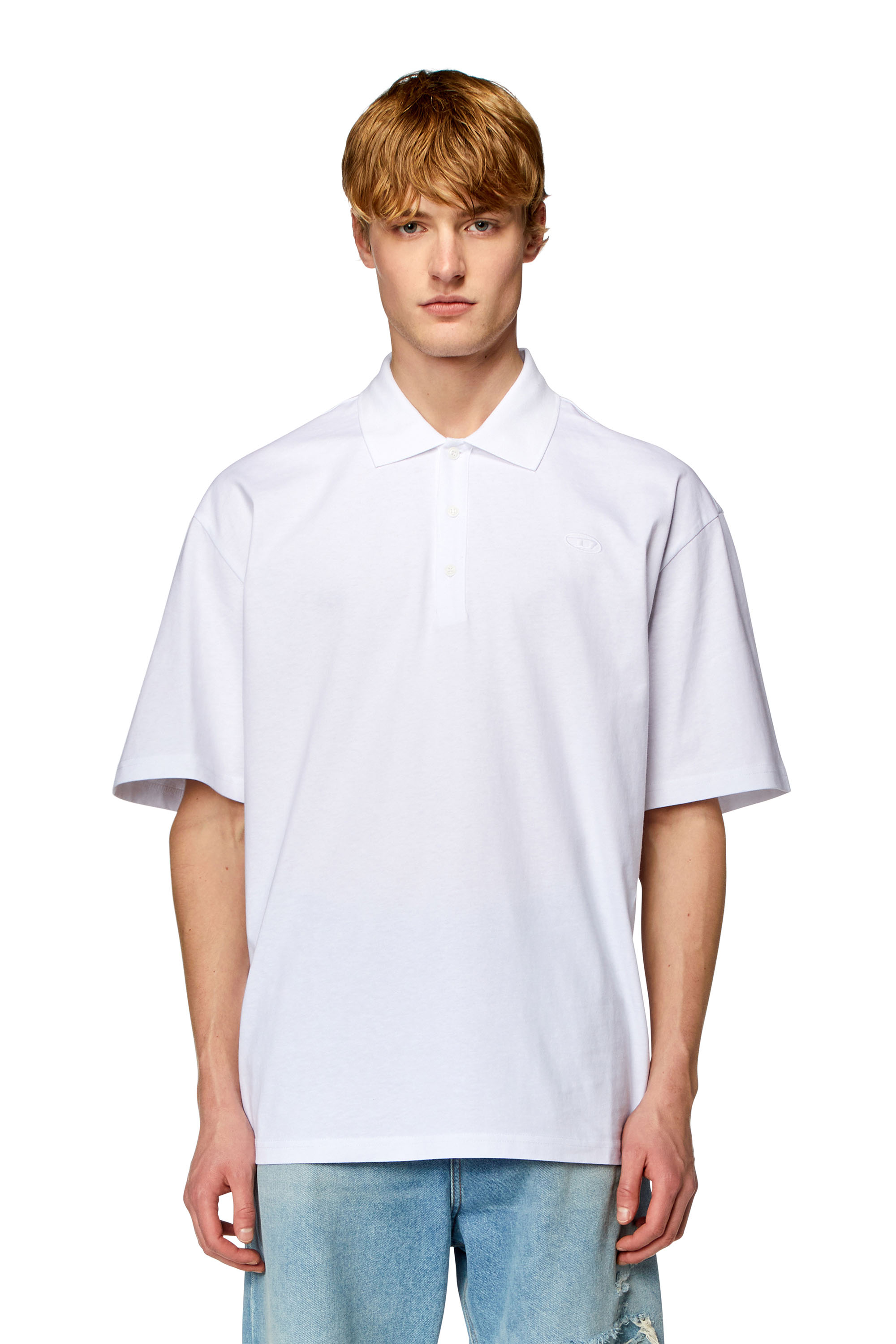 Diesel - T-VORT-MEGOVAL-D, Man's Polo shirt with maxi oval D embroidery in White - 2
